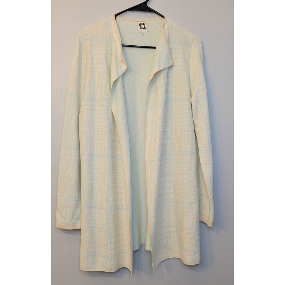 Anne Klein Plaid Houndstooth Open Front Cardigan Jacket M M7JMWJ319238M